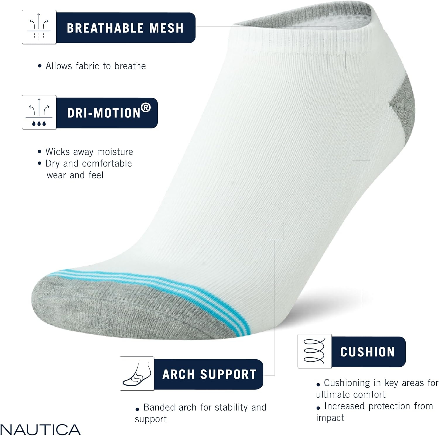 image:imageNautica Womens Low Cut Socks 6 Pack Soft Stretch Breathable Mesh Cushioned Athletic Performance No Show Socks for WomenGrey Assorted
