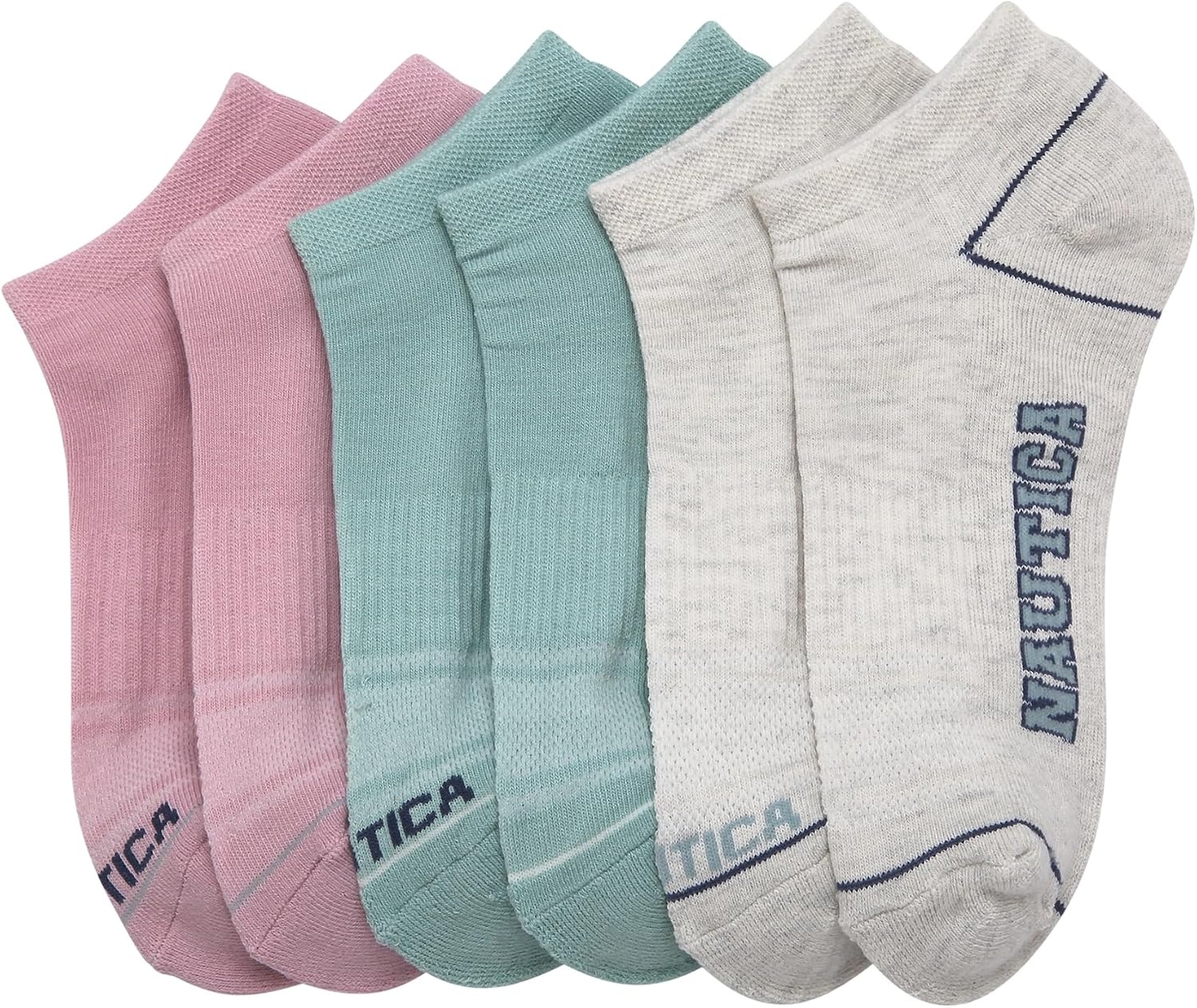 image:imageNautica Womens Low Cut Socks 6 Pack Soft Stretch Breathable Mesh Cushioned Athletic Performance No Show Socks for WomenOatmealHeather Grey Asst