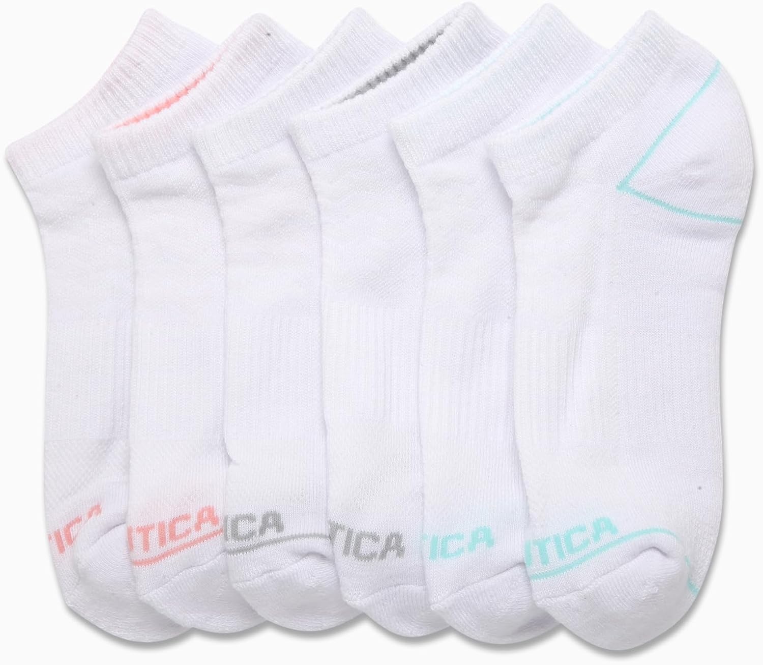 image:imageNautica Womens Low Cut Socks 6 Pack Soft Stretch Breathable Mesh Cushioned Athletic Performance No Show Socks for WomenWhite Logo