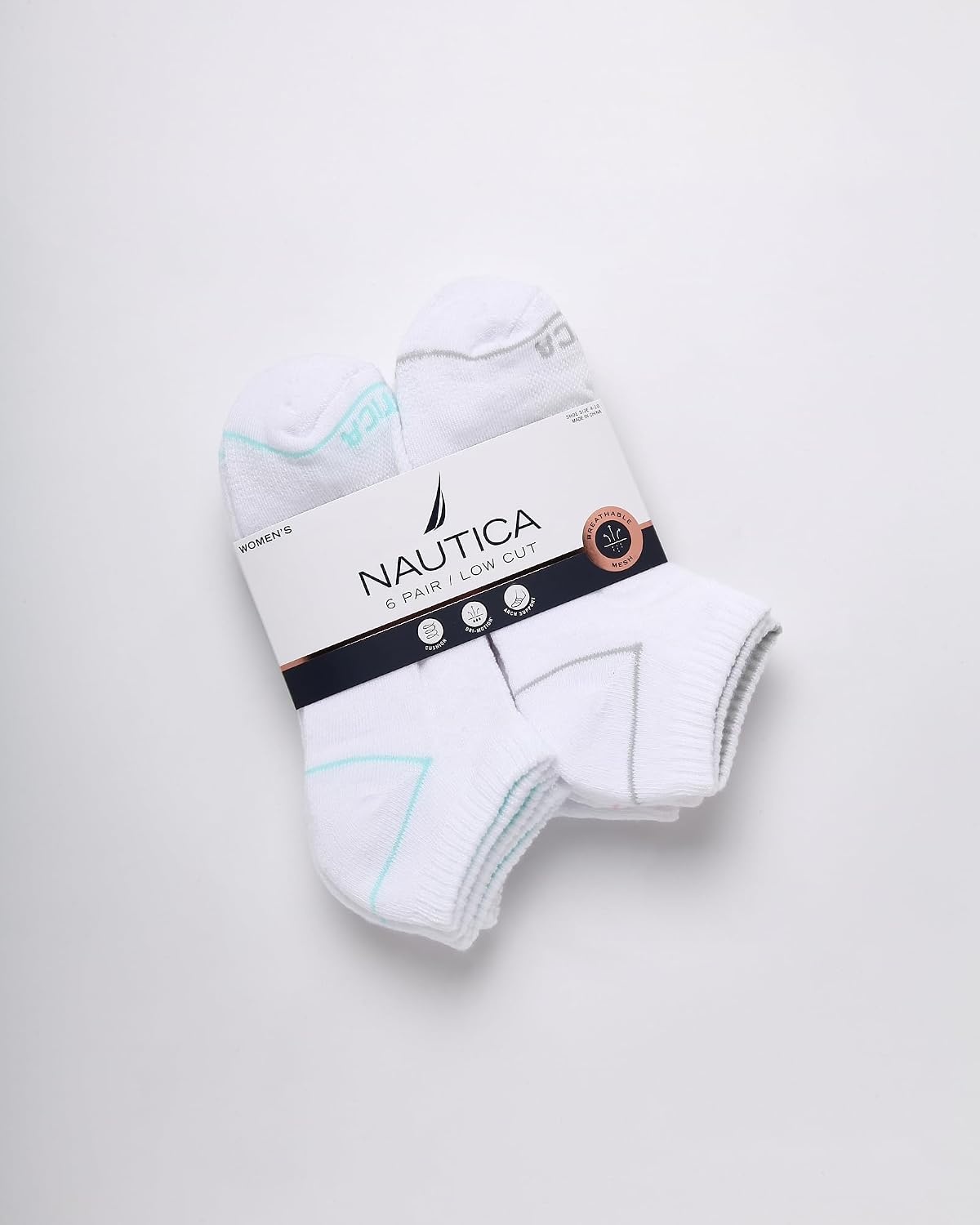 image:imageNautica Womens Low Cut Socks 6 Pack Soft Stretch Breathable Mesh Cushioned Athletic Performance No Show Socks for WomenWhite Logo