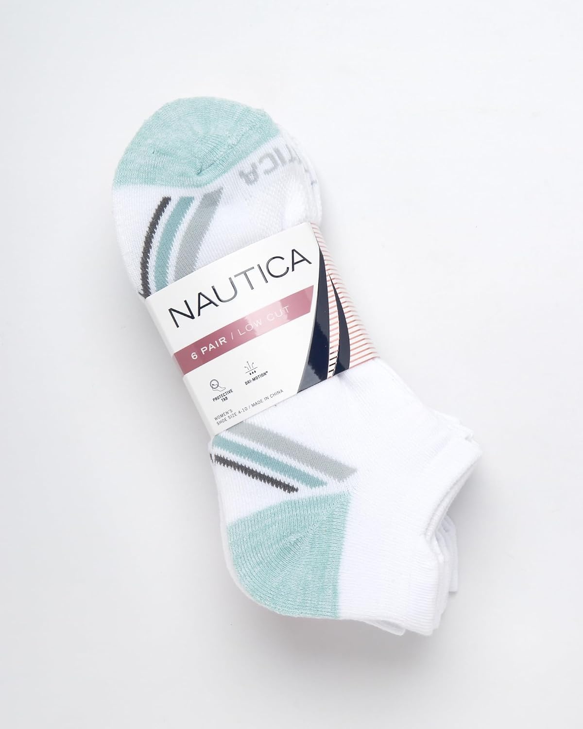 image:imageNautica Womens Low Cut Socks 6 Pack Soft Stretch Breathable Mesh Cushioned Athletic Performance No Show Socks for WomenWhite Pink Tab