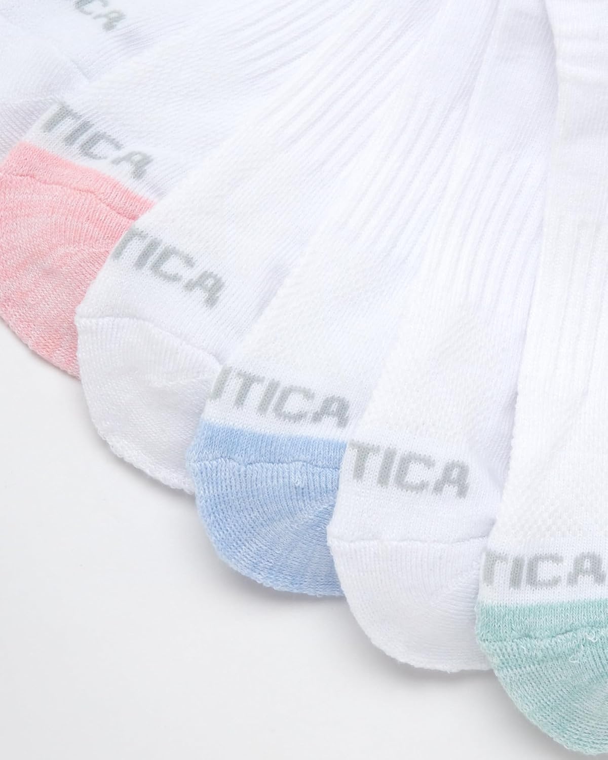 image:imageNautica Womens Low Cut Socks 6 Pack Soft Stretch Breathable Mesh Cushioned Athletic Performance No Show Socks for WomenWhite Pink Tab