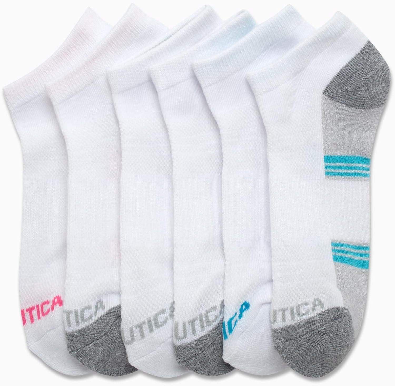 image:imageNautica Womens Low Cut Socks 6 Pack Soft Stretch Breathable Mesh Cushioned Athletic Performance No Show Socks for WomenWhiteBlue
