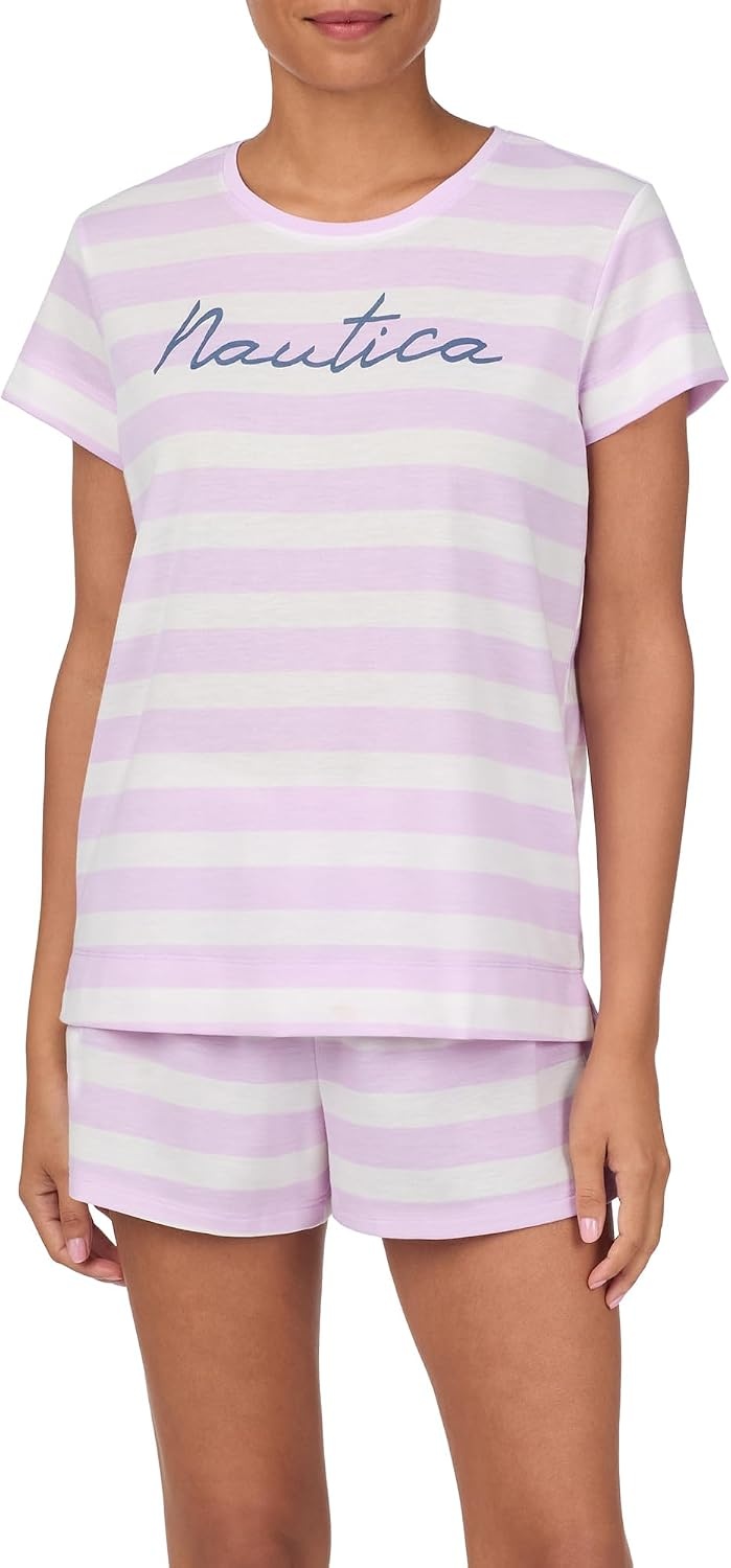 image:imageNautica Womens Matching Sleep amp Lounge Pajama Set Lightweight French Terry Long amp Short Sleeve Top Pants amp Shorts SetsLilac Stripe