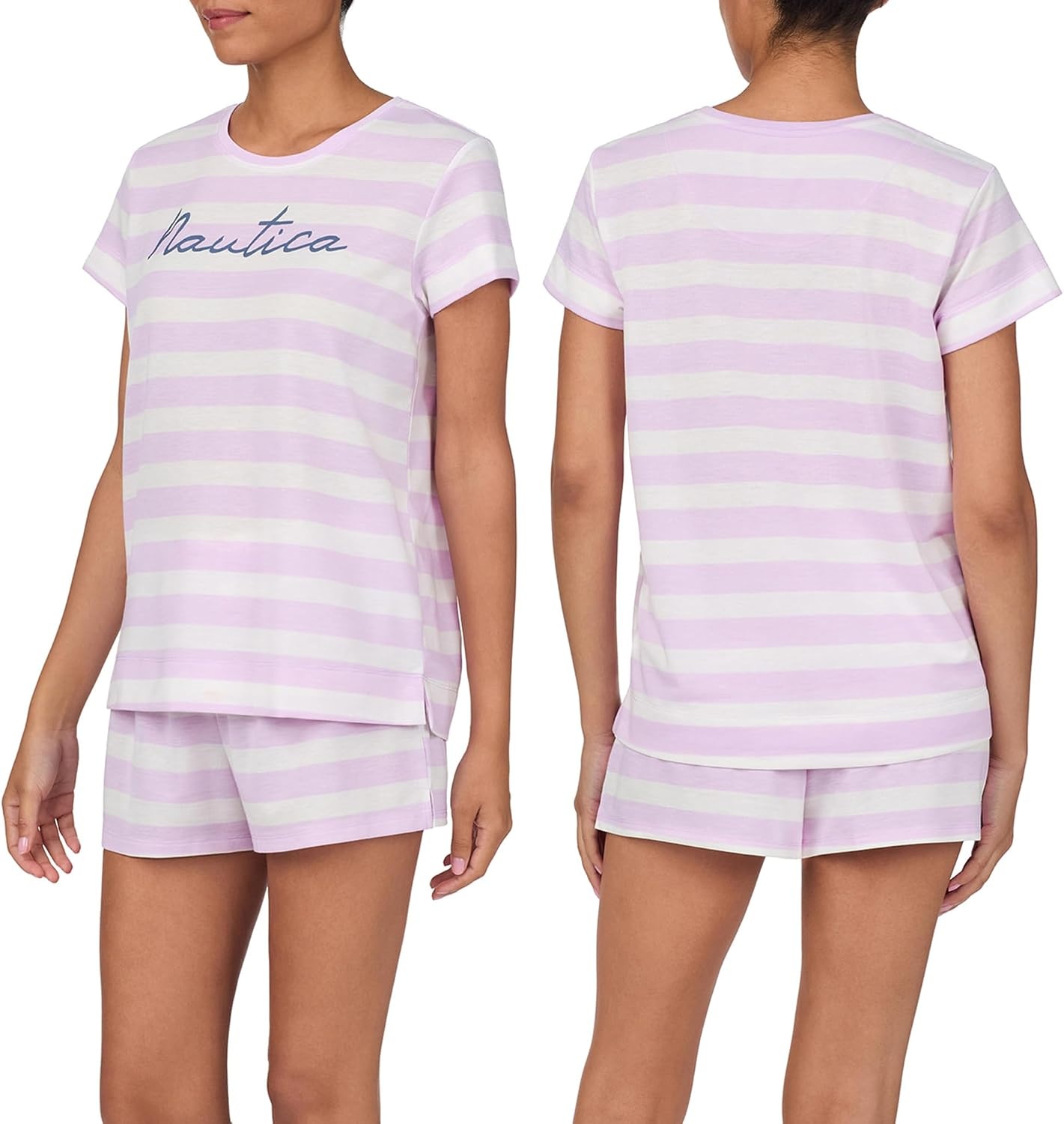 image:imageNautica Womens Matching Sleep amp Lounge Pajama Set Lightweight French Terry Long amp Short Sleeve Top Pants amp Shorts SetsLilac Stripe