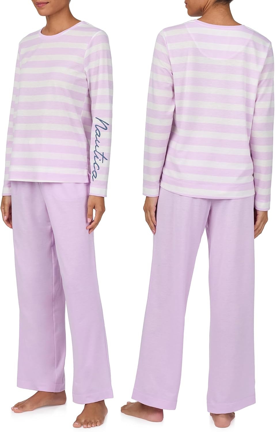 image:imageNautica Womens Matching Sleep amp Lounge Pajama Set Lightweight French Terry Long amp Short Sleeve Top Pants amp Shorts SetsLilac Stripe