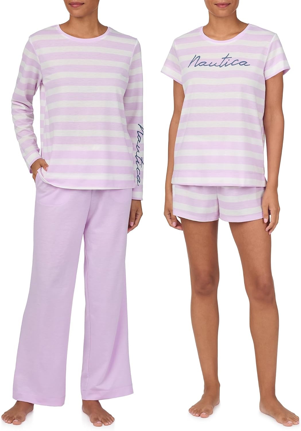 image:imageNautica Womens Matching Sleep amp Lounge Pajama Set Lightweight French Terry Long amp Short Sleeve Top Pants amp Shorts SetsLilac Stripe