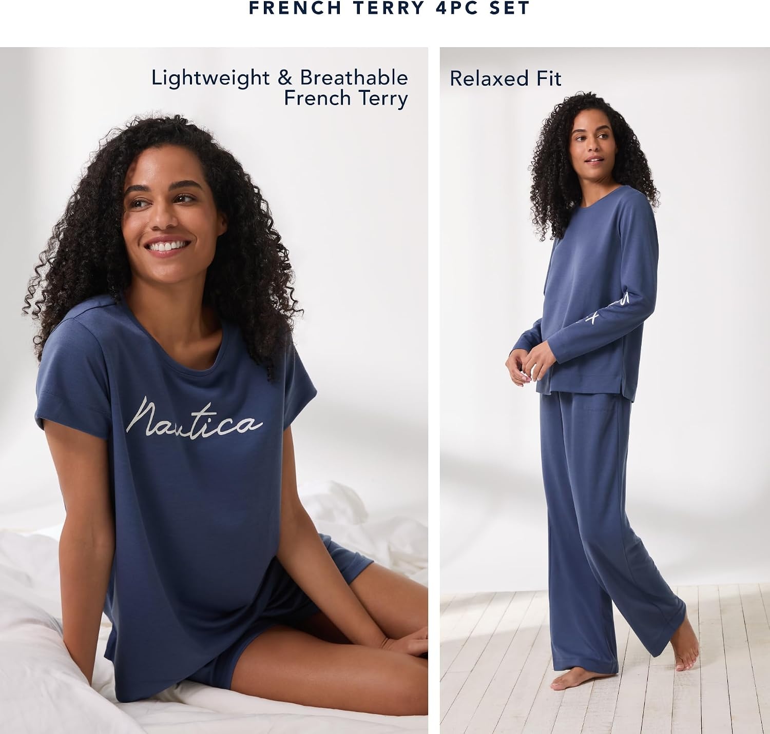 image:imageNautica Womens Matching Sleep amp Lounge Pajama Set Lightweight French Terry Long amp Short Sleeve Top Pants amp Shorts SetsMint Stripe