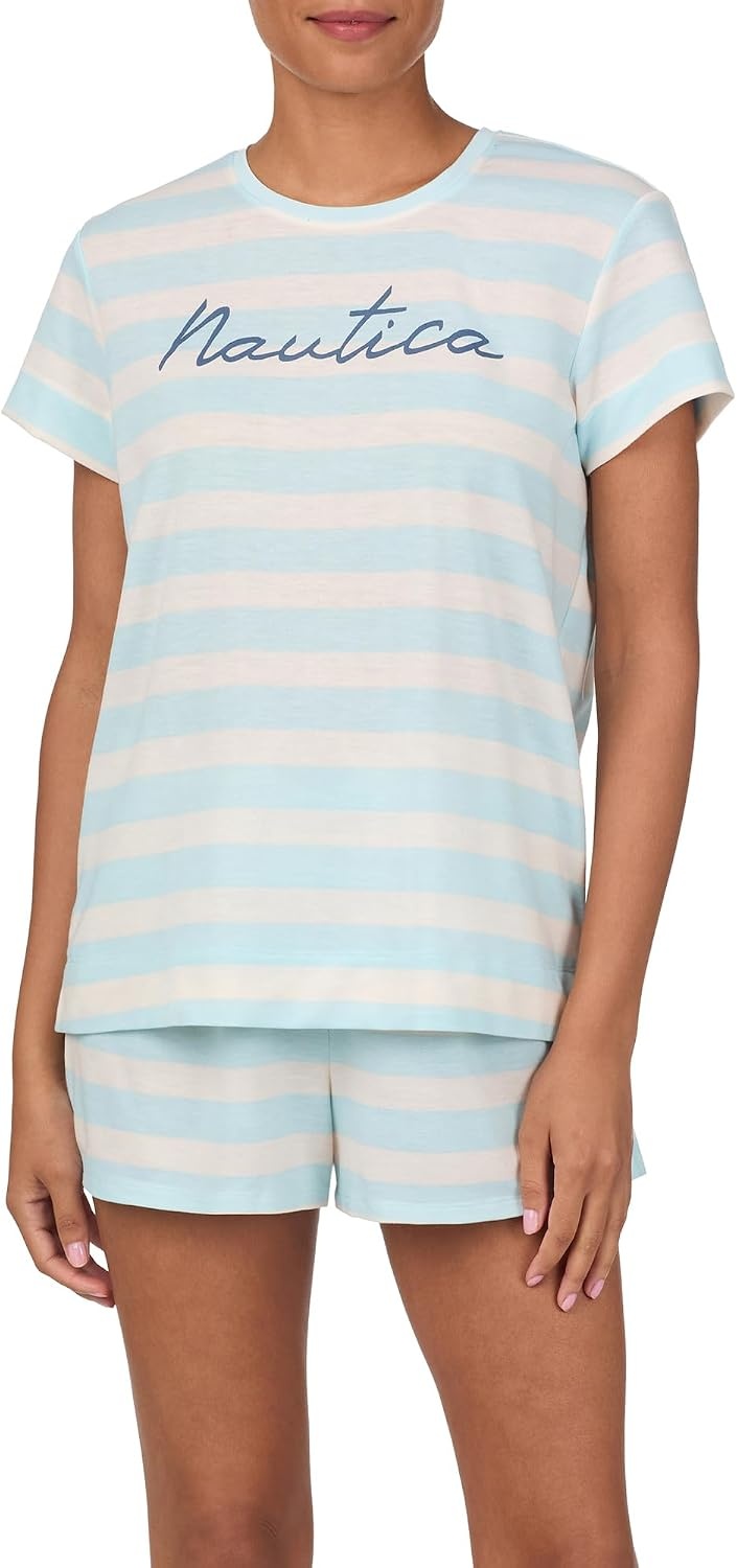 image:imageNautica Womens Matching Sleep amp Lounge Pajama Set Lightweight French Terry Long amp Short Sleeve Top Pants amp Shorts SetsMint Stripe