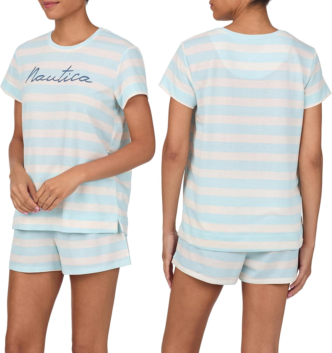 image:imageNautica Womens Matching Sleep amp Lounge Pajama Set Lightweight French Terry Long amp Short Sleeve Top Pants amp Shorts SetsMint Stripe