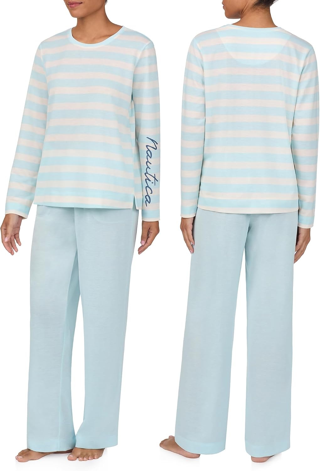 image:imageNautica Womens Matching Sleep amp Lounge Pajama Set Lightweight French Terry Long amp Short Sleeve Top Pants amp Shorts SetsMint Stripe