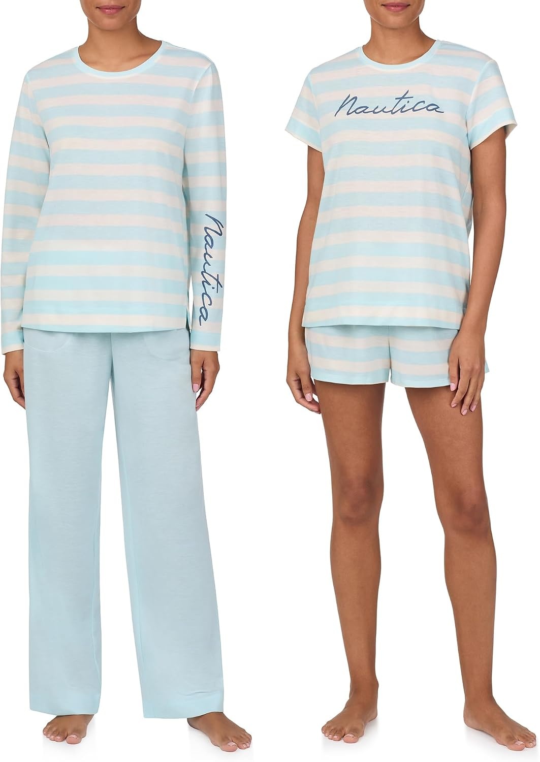 image:imageNautica Womens Matching Sleep amp Lounge Pajama Set Lightweight French Terry Long amp Short Sleeve Top Pants amp Shorts SetsMint Stripe