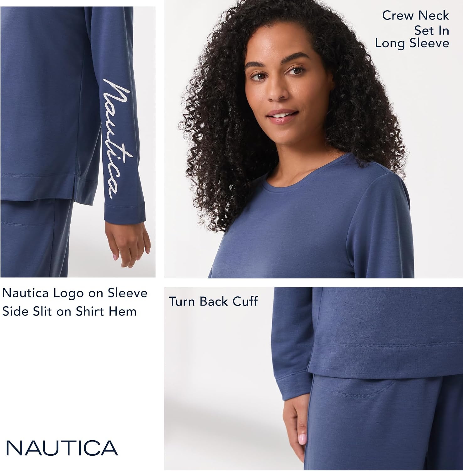 image:imageNautica Womens Matching Sleep amp Lounge Pajama Set Lightweight French Terry Long amp Short Sleeve Top Pants amp Shorts SetsMint Stripe