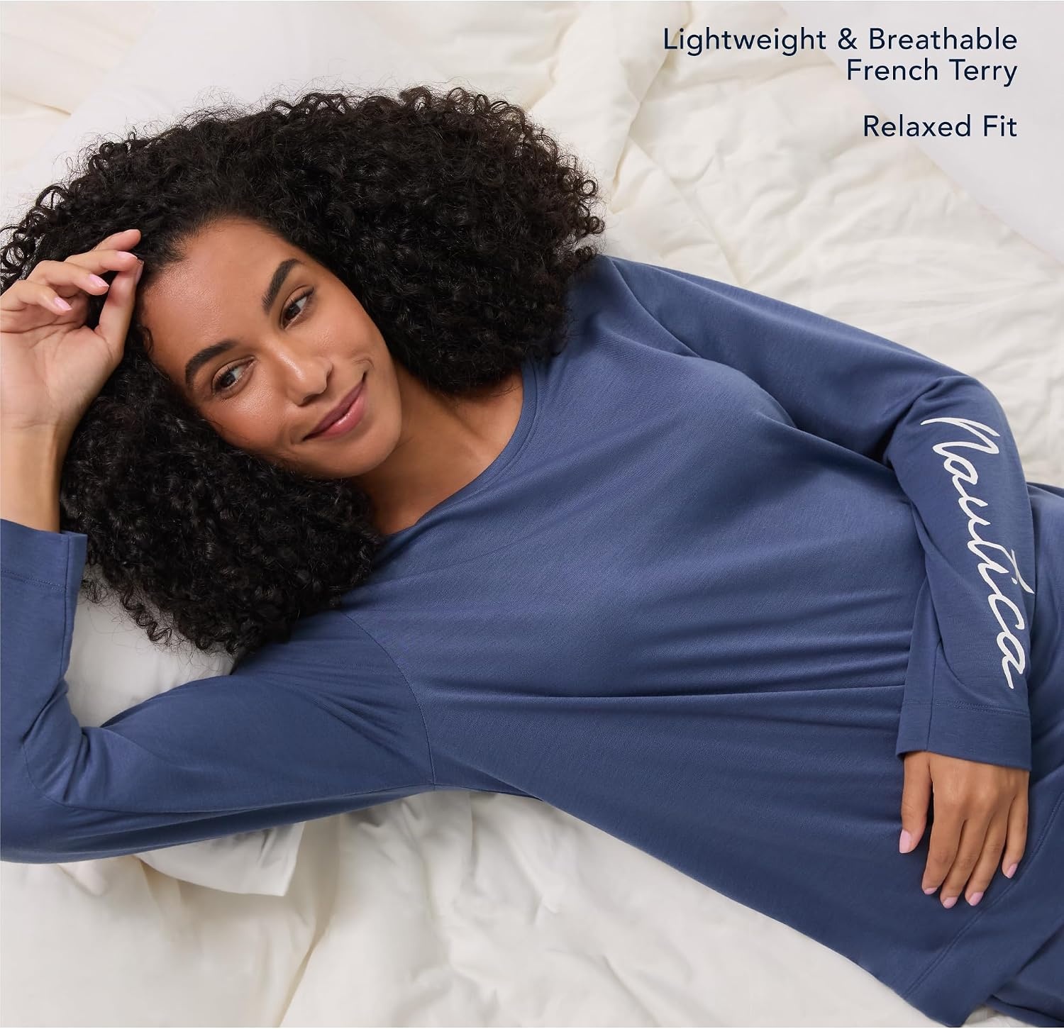 image:imageNautica Womens Matching Sleep amp Lounge Pajama Set Lightweight French Terry Long amp Short Sleeve Top Pants amp Shorts SetsNavy