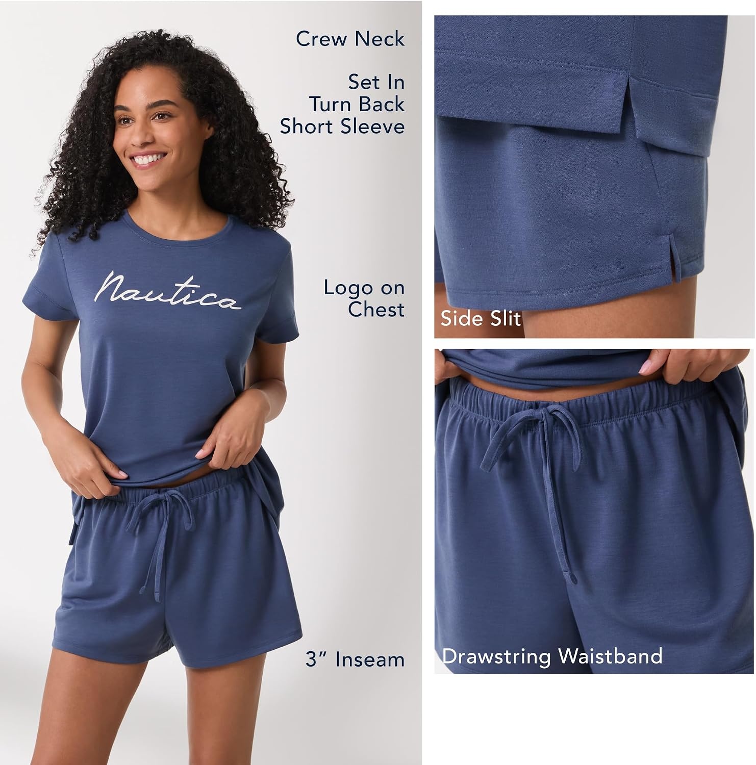 image:imageNautica Womens Matching Sleep amp Lounge Pajama Set Lightweight French Terry Long amp Short Sleeve Top Pants amp Shorts SetsNavy