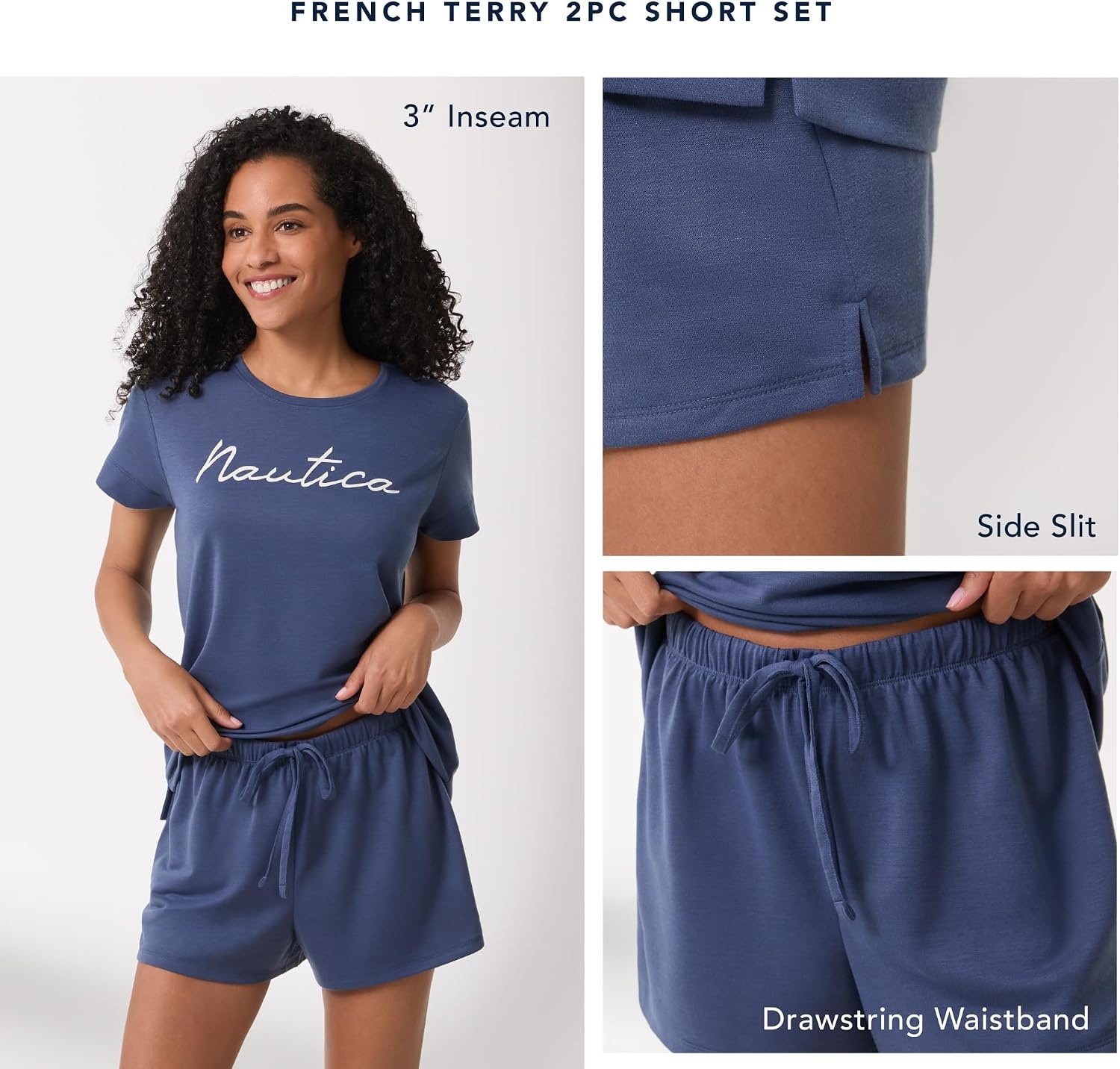 image:imageNautica Womens Matching Sleep amp Lounge Pajama Set Lightweight French Terry Long amp Short Sleeve Top Pants amp Shorts SetsNavy