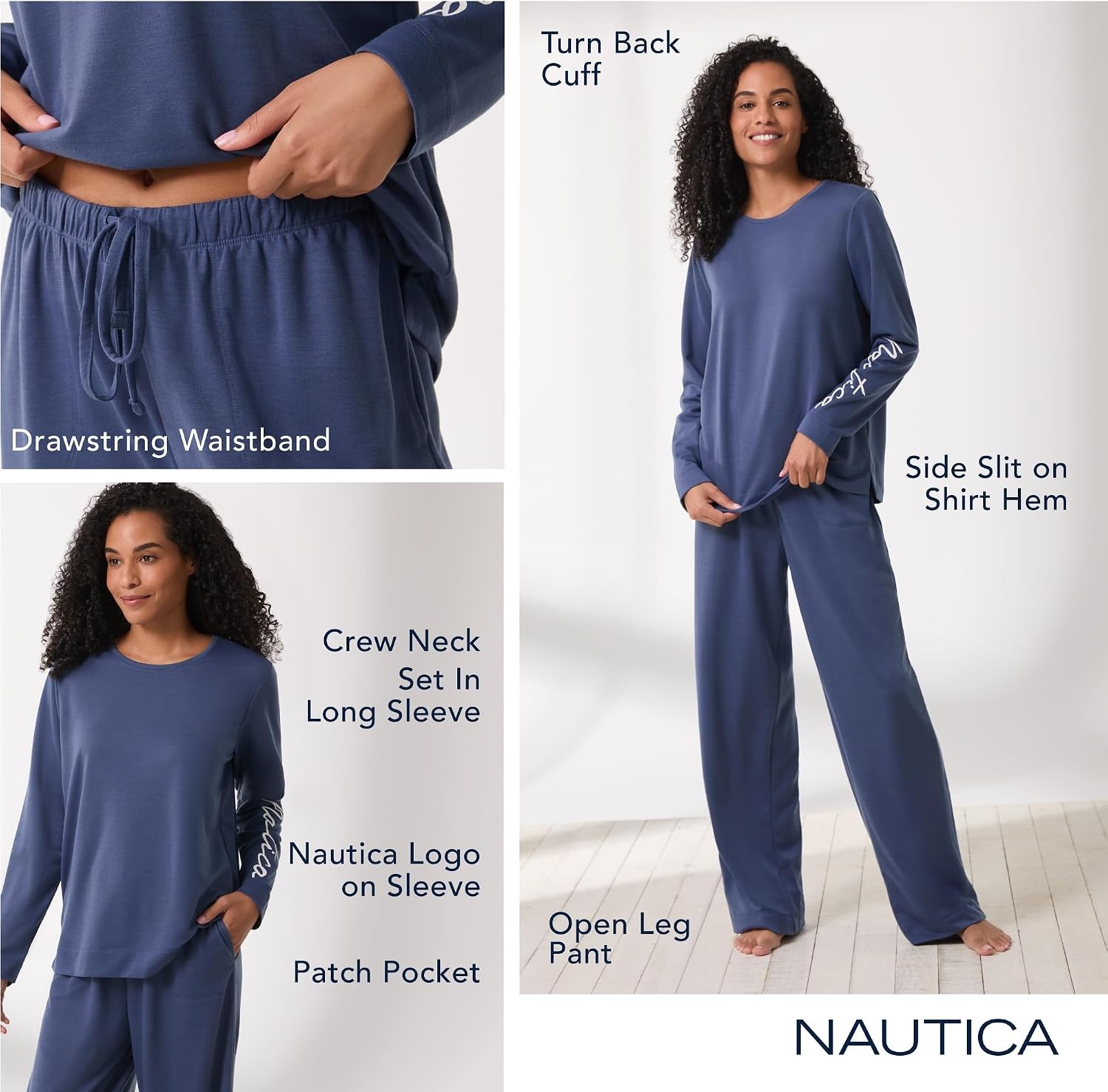 image:imageNautica Womens Matching Sleep amp Lounge Pajama Set Lightweight French Terry Long amp Short Sleeve Top Pants amp Shorts SetsPink