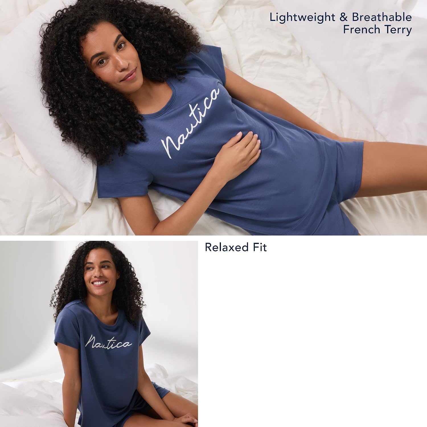 image:imageNautica Womens Matching Sleep amp Lounge Pajama Set Lightweight French Terry Long amp Short Sleeve Top Pants amp Shorts SetsPink