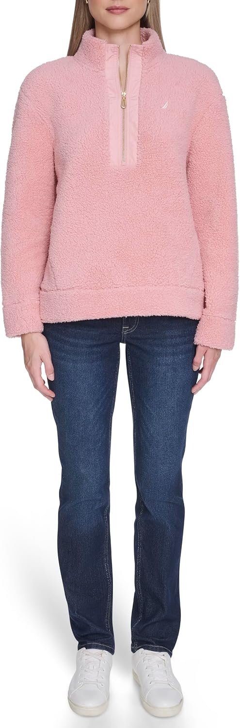 image:imageNautica Womens Mockneck Fleece Sweater PulloverBridal Rose
