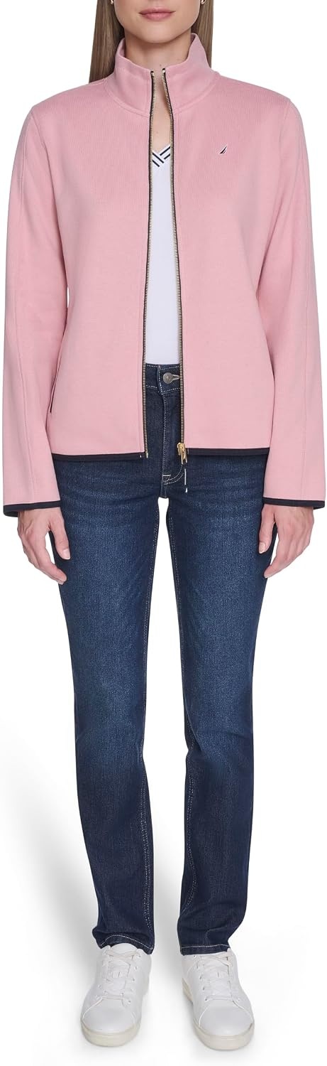 image:imageNautica Womens Mockneck Zip Up Fleece JacketBridal Rose