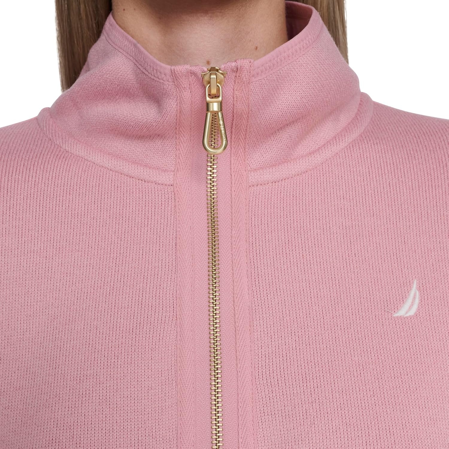 image:imageNautica Womens Mockneck Zip Up Fleece JacketNew Bridal Rose