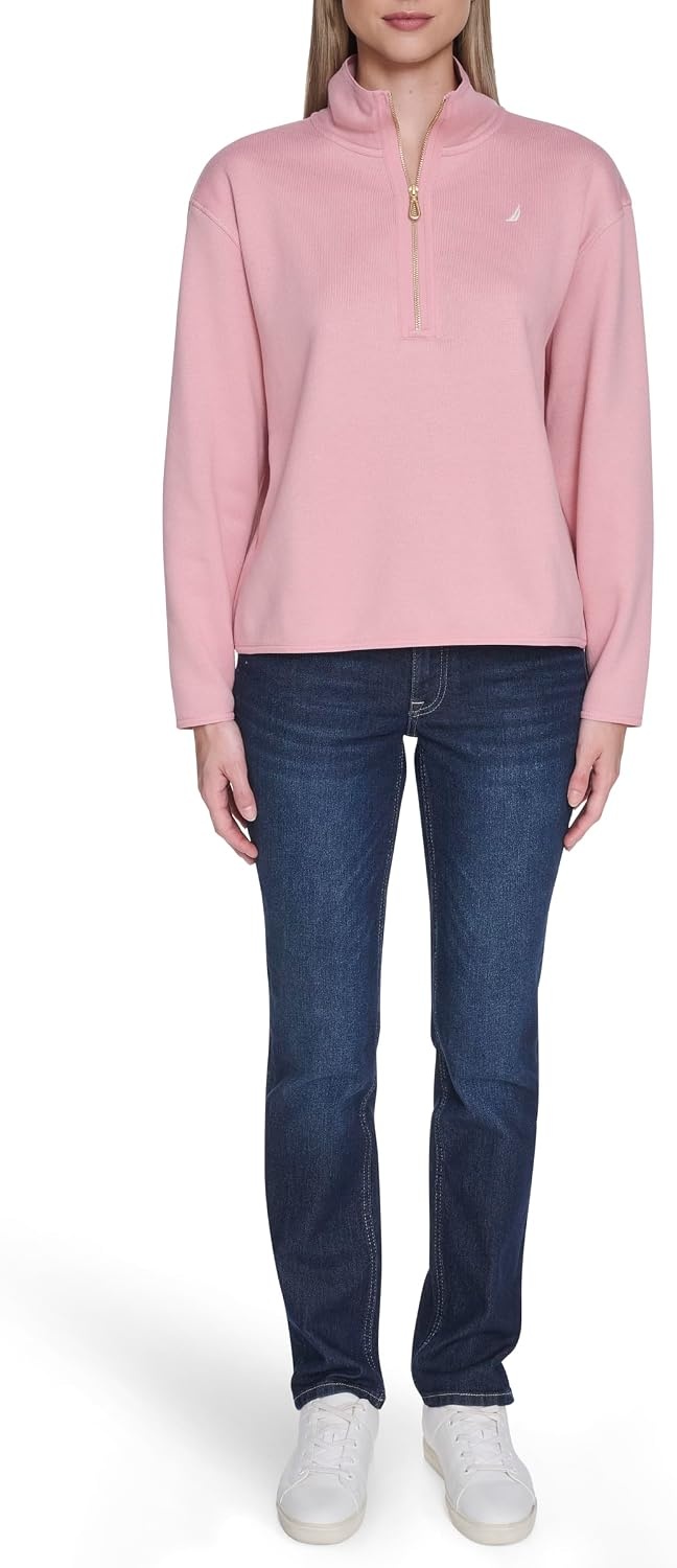 image:imageNautica Womens Mockneck Zip Up Fleece JacketNew Bridal Rose