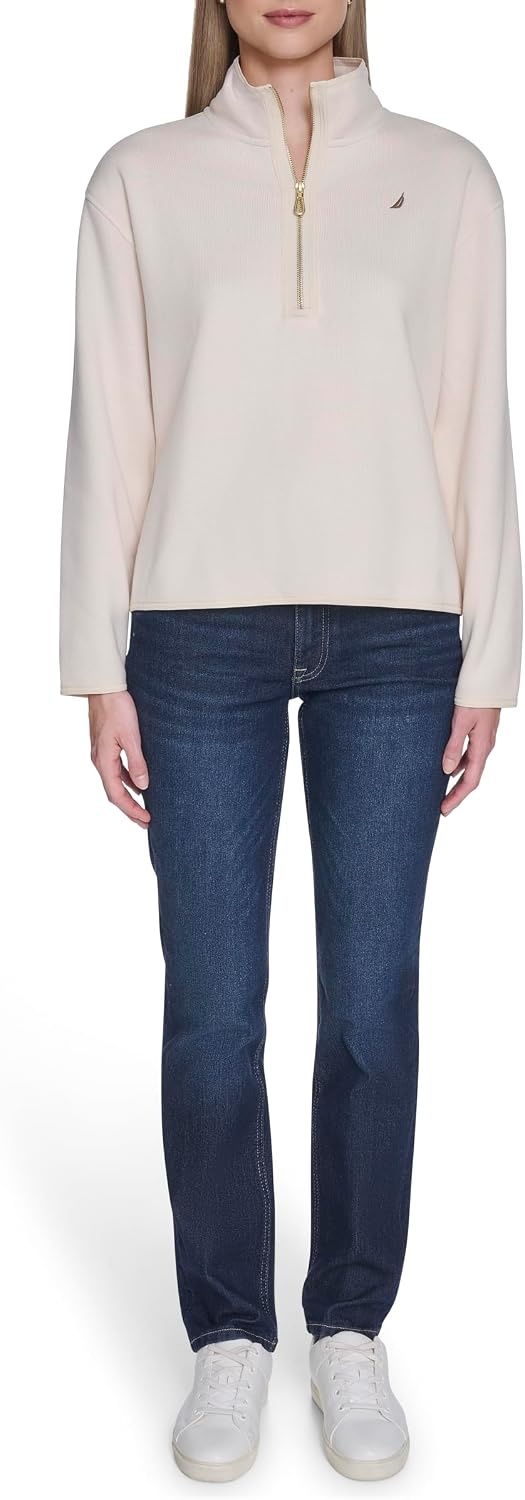 image:imageNautica Womens Mockneck Zip Up Fleece JacketNew White Swan