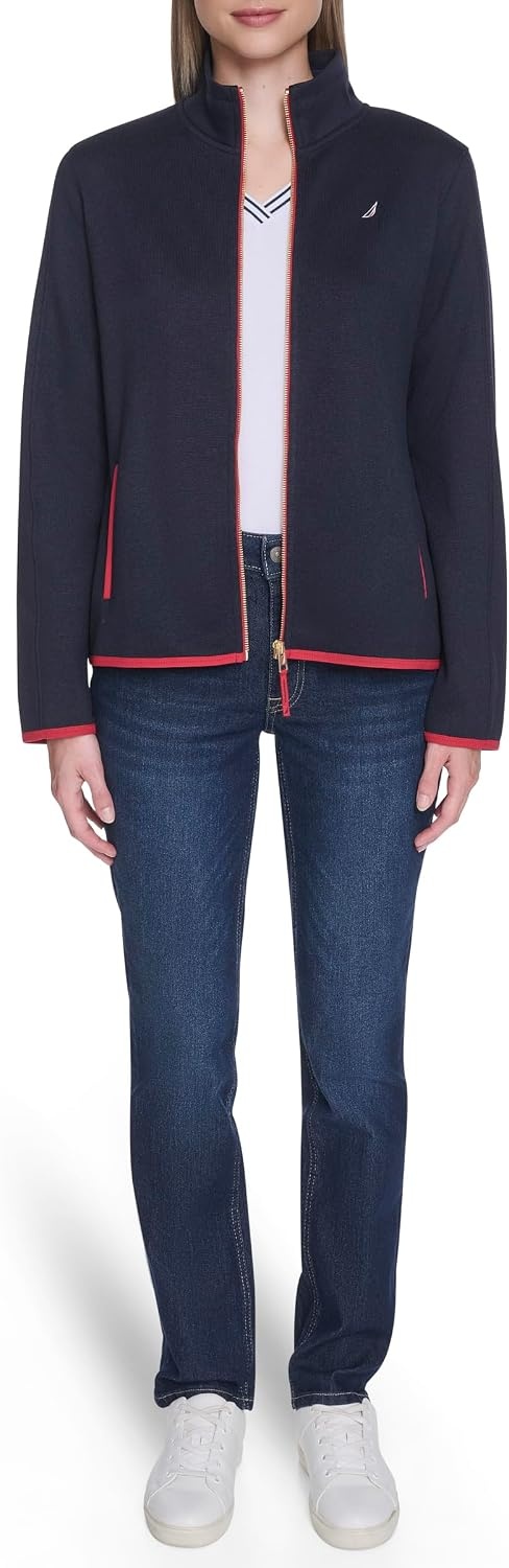 image:imageNautica Womens Mockneck Zip Up Fleece JacketNight Sky