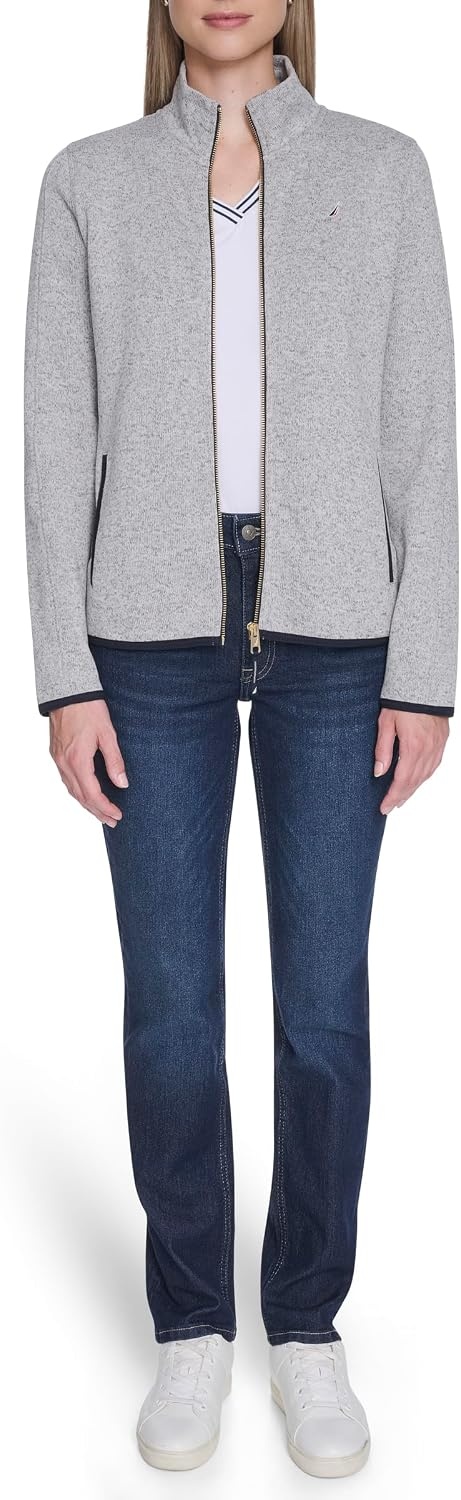image:imageNautica Womens Mockneck Zip Up Fleece JacketStorm Heather Grey