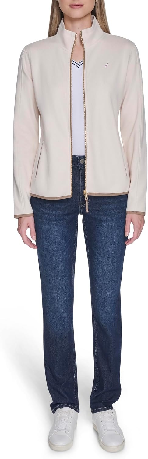 image:imageNautica Womens Mockneck Zip Up Fleece JacketWhite Swan