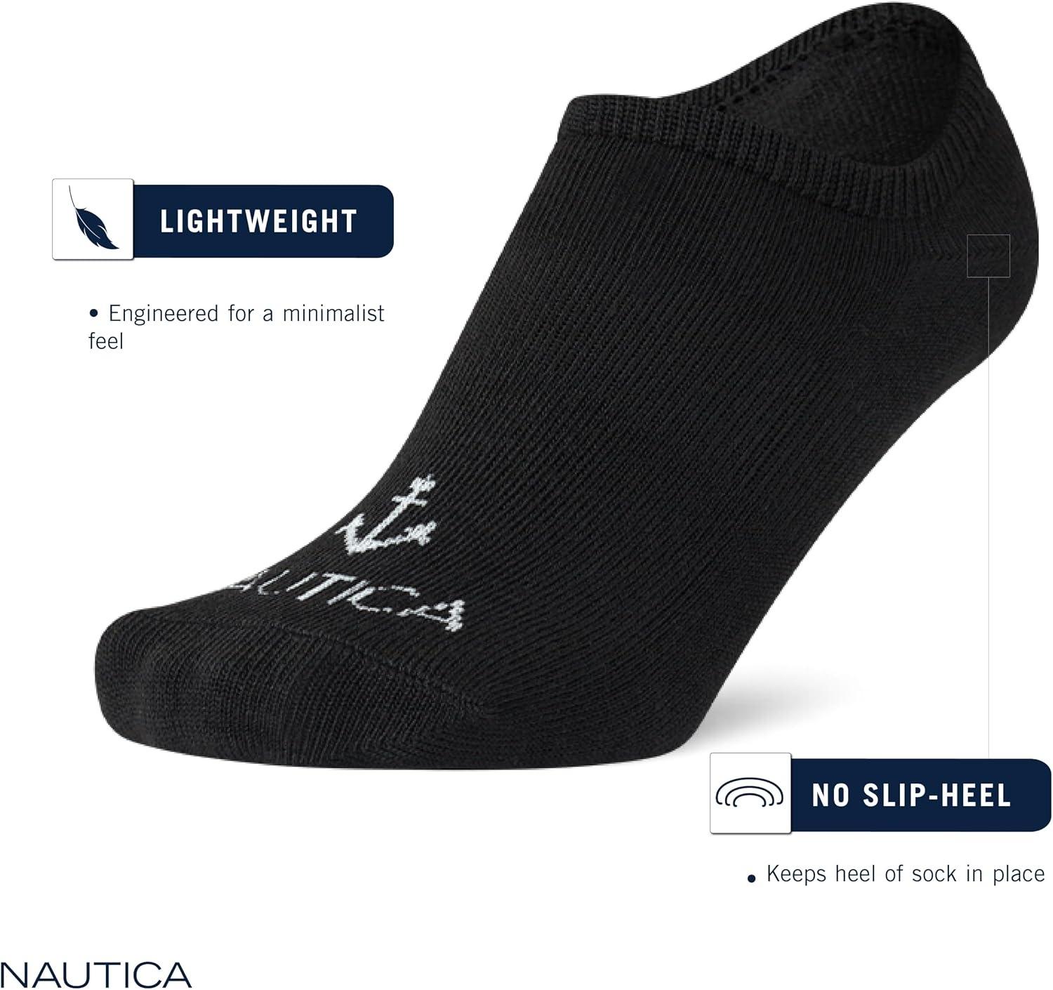 image:imageNautica Womens No Show Socks 6 Pack Soft Stretch Performance Athletic No Show Liner Socks for Women with Non Slip Grip12pk Black