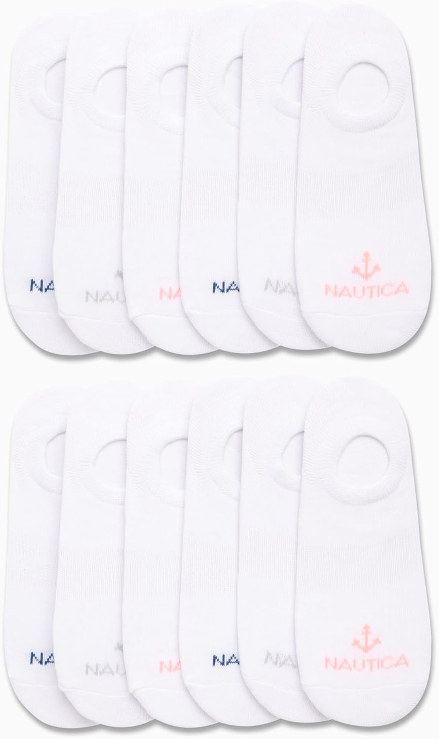 image:imageNautica Womens No Show Socks 6 Pack Soft Stretch Performance Athletic No Show Liner Socks for Women with Non Slip Grip12pk White