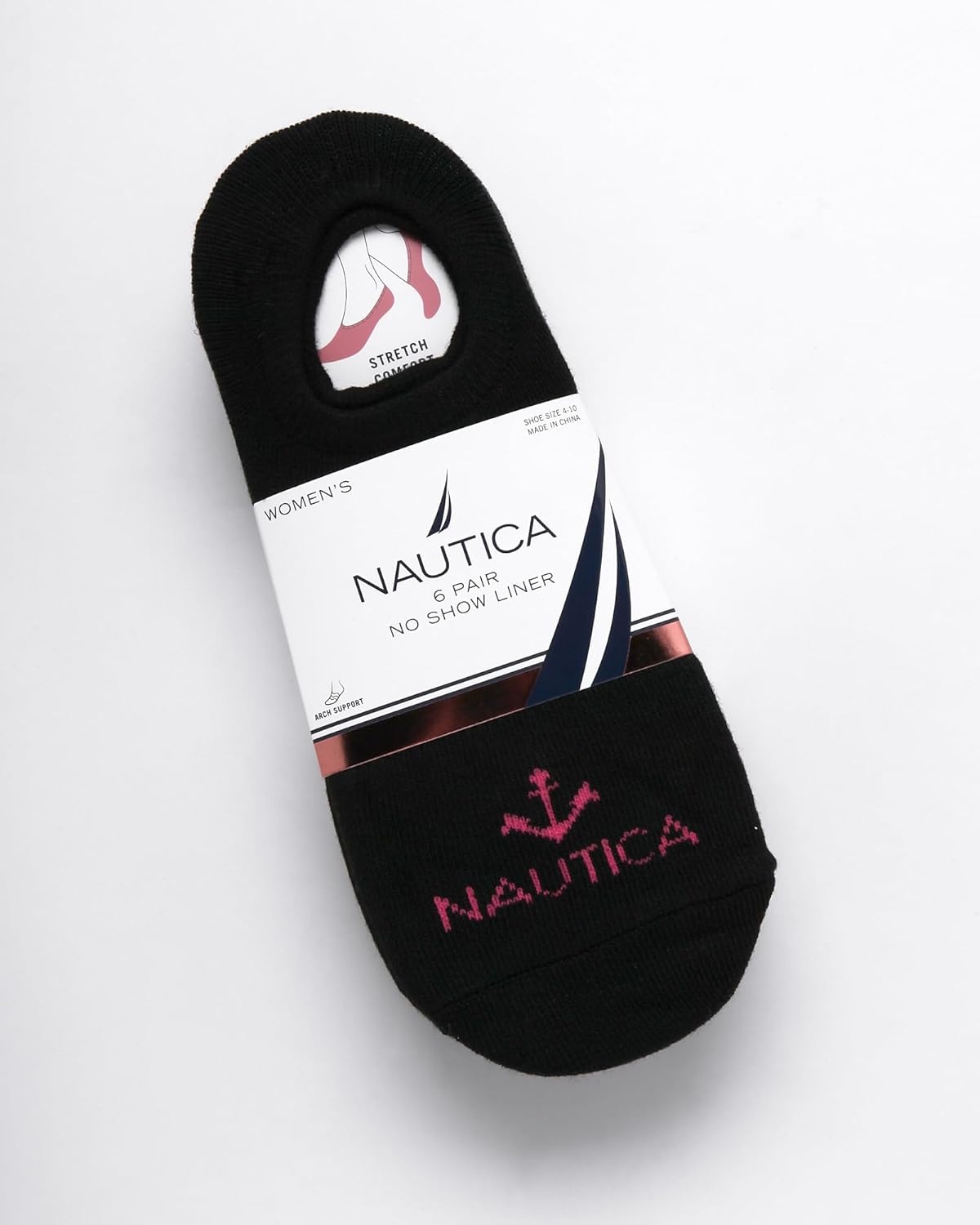 image:imageNautica Womens No Show Socks 6 Pack Soft Stretch Performance Athletic No Show Liner Socks for Women with Non Slip GripBlack