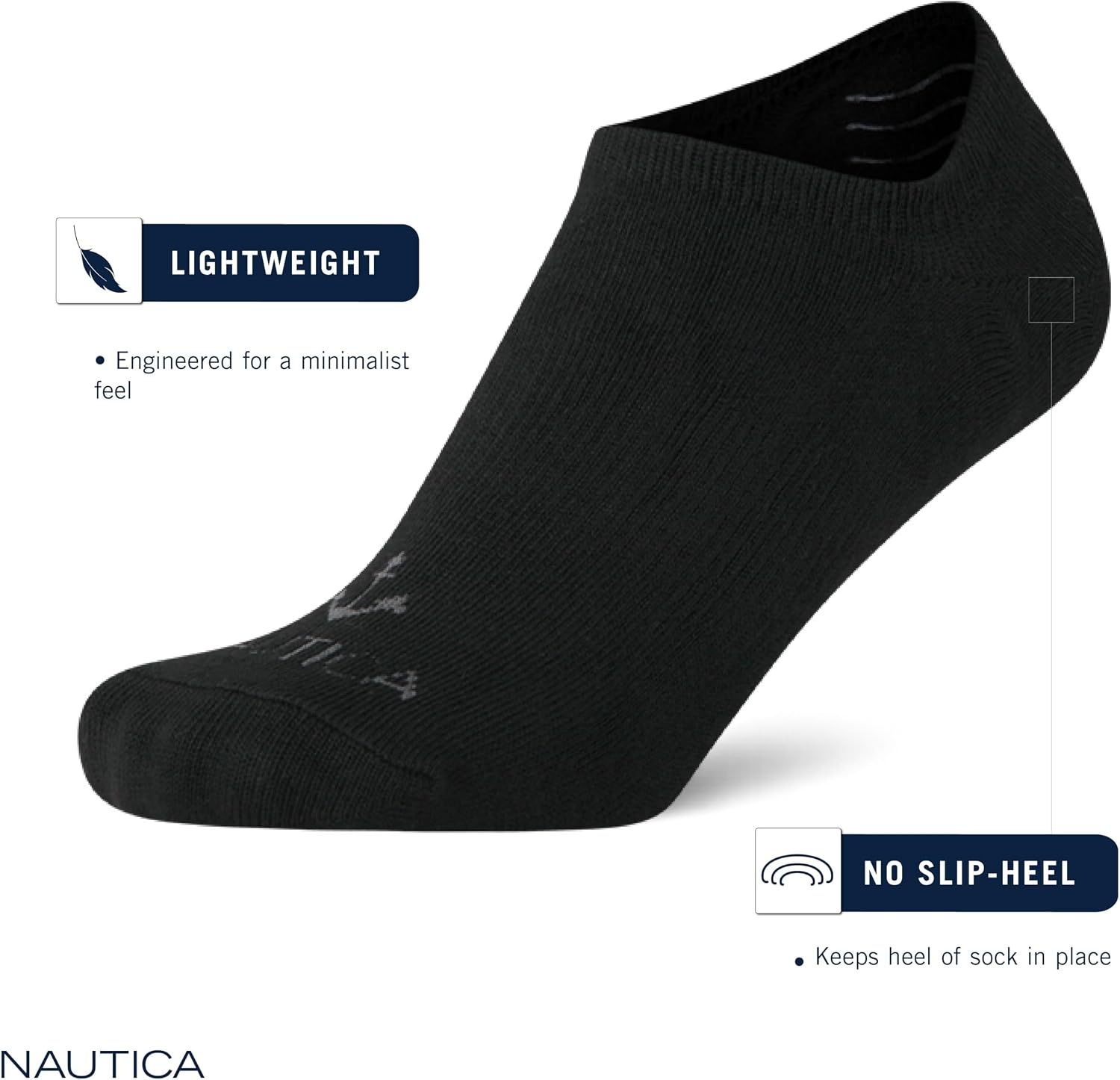 image:imageNautica Womens No Show Socks 6 Pack Soft Stretch Performance Athletic No Show Liner Socks for Women with Non Slip GripBlack