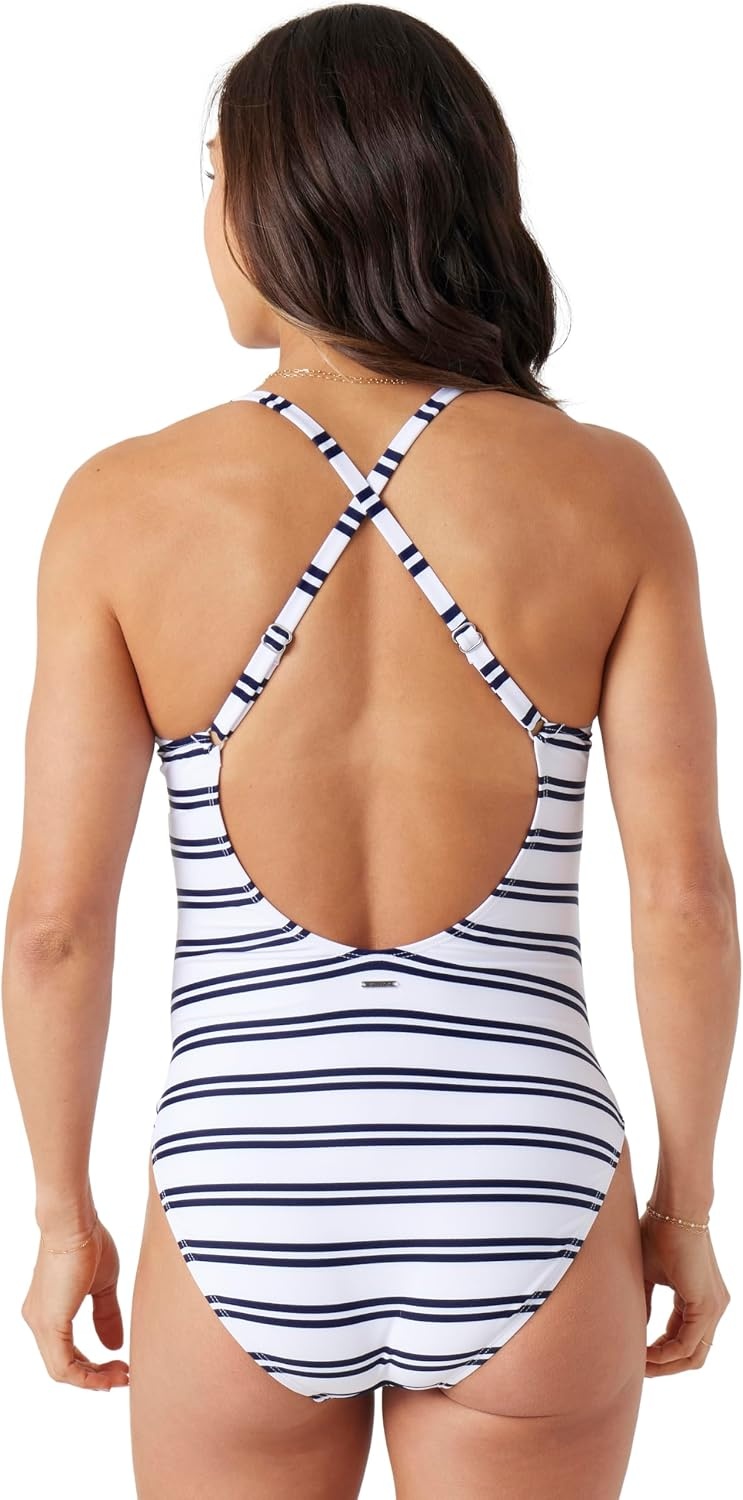 image:imageNautica Womens OnePiece Swimsuit Slimming Tummy Control Bathing Suit QuickDry Fabric Bikini SwimsuitOcean Stripe