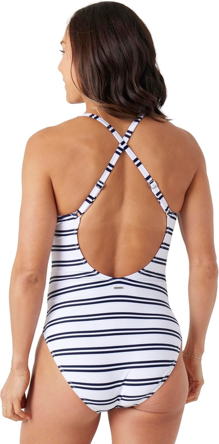 image:imageNautica Womens OnePiece Swimsuit Slimming Tummy Control Bathing Suit QuickDry Fabric Bikini SwimsuitOcean Stripe