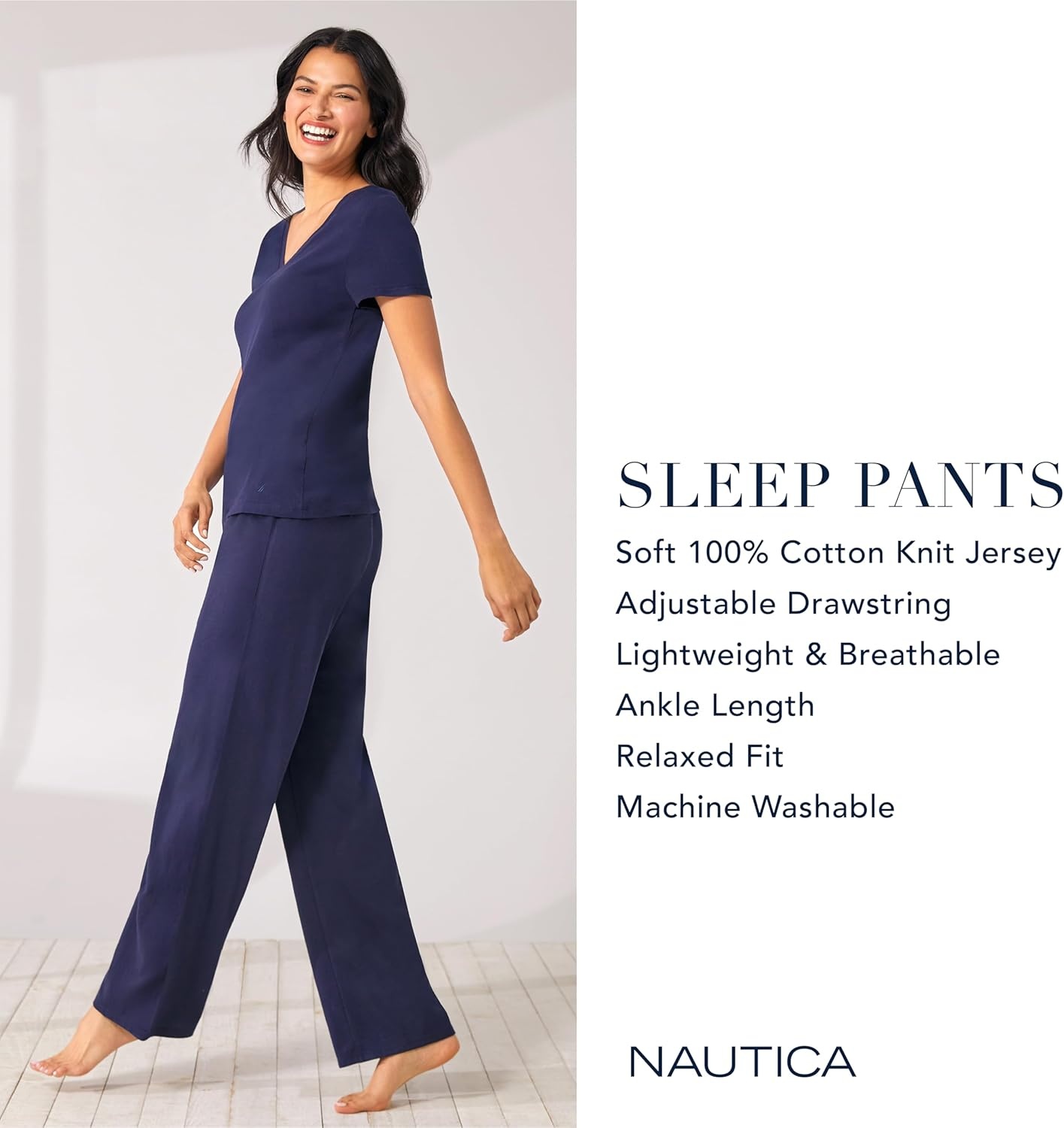 image:imageNautica Womens Pajama Pants Lightweight Wide Leg Lounge Pants Cotton Knit Jersey Sleepwear Loungewear PJs for WomenHeather Blue