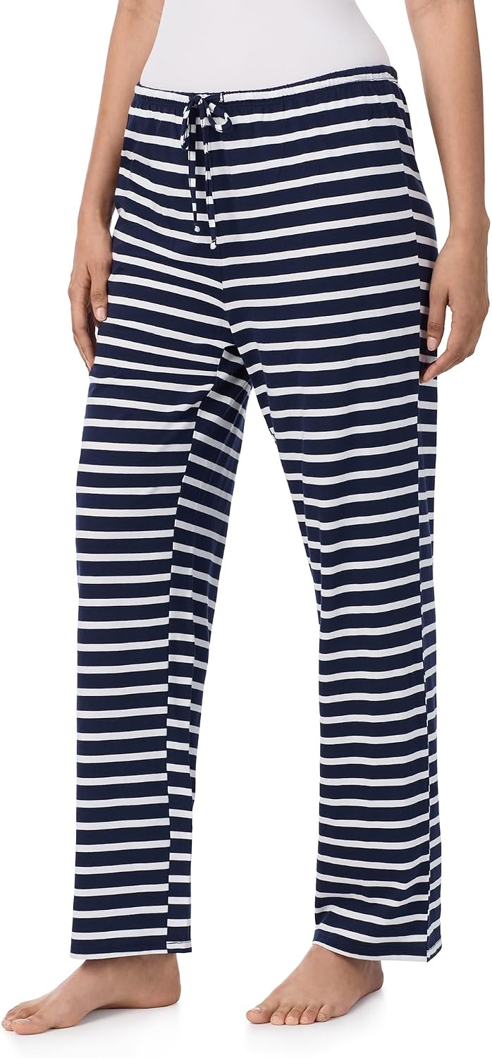 image:imageNautica Womens Pajama Pants Lightweight Wide Leg Lounge Pants Cotton Knit Jersey Sleepwear Loungewear PJs for WomenNavy Stripe