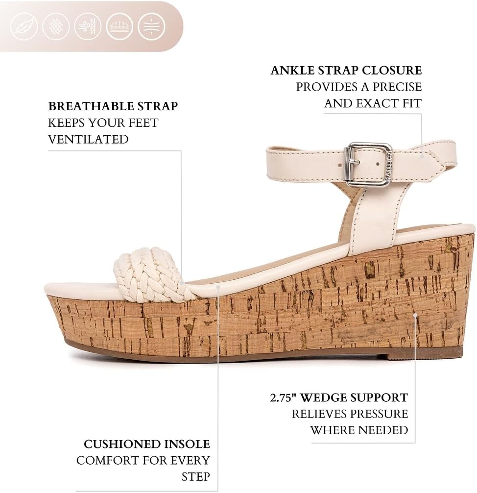 image:imageNautica Womens Platform Wedge Sandals Fashion Ankle Strap Lightweight Cushioned Casual Beach Sandal Lightweight amp ComfortableCream