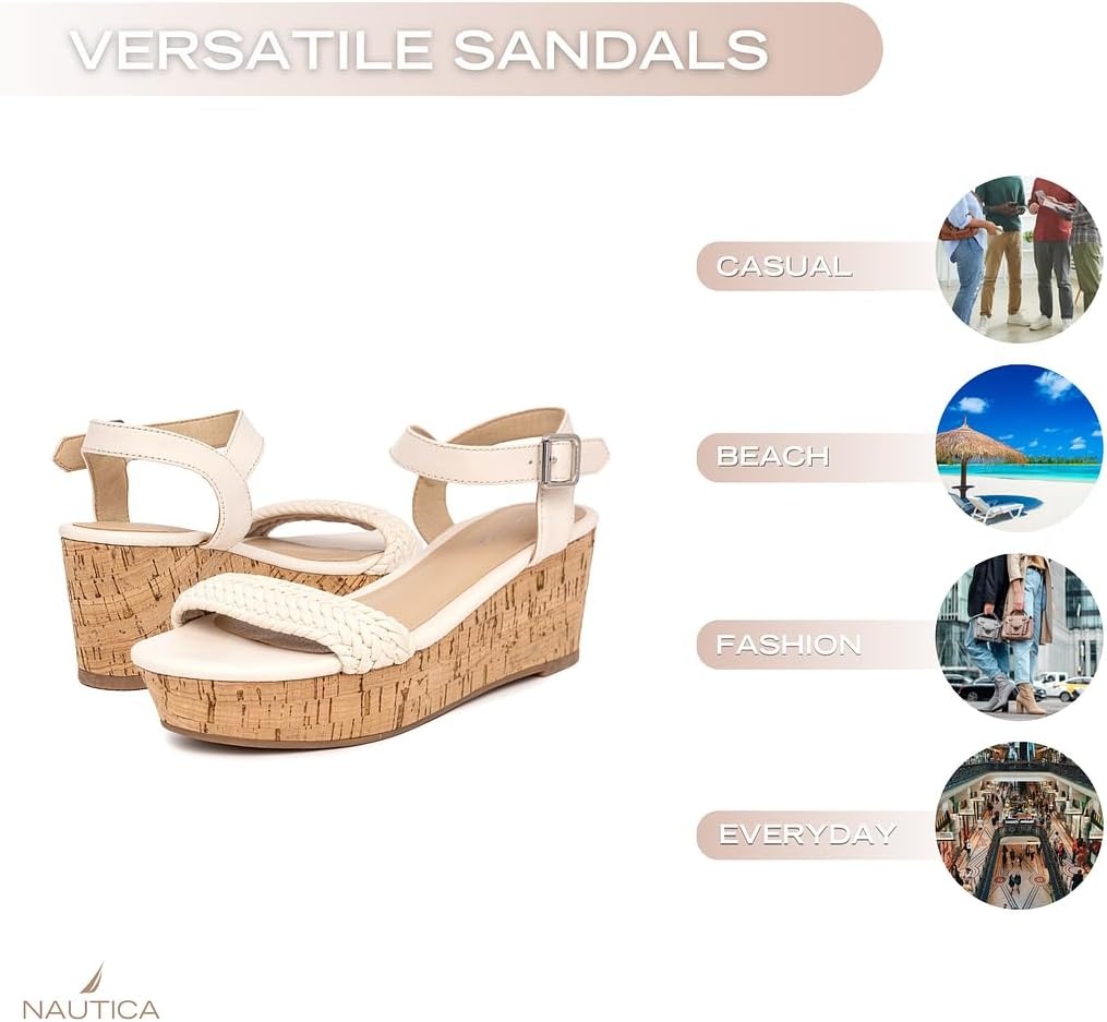 image:imageNautica Womens Platform Wedge Sandals Fashion Ankle Strap Lightweight Cushioned Casual Beach Sandal Lightweight amp ComfortableCream