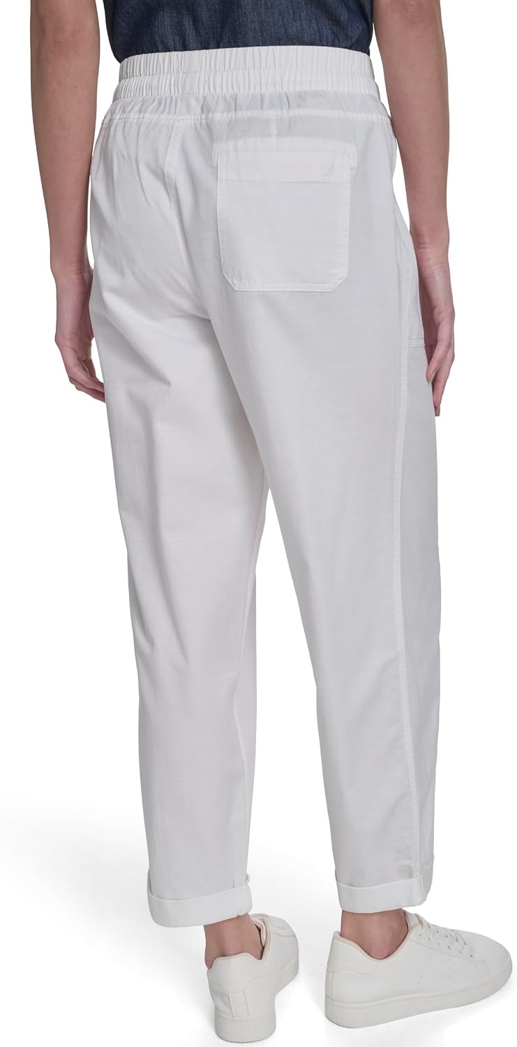 image:imageNautica Womens Pull on Cuffed Solid Ankle Length PantsBright White