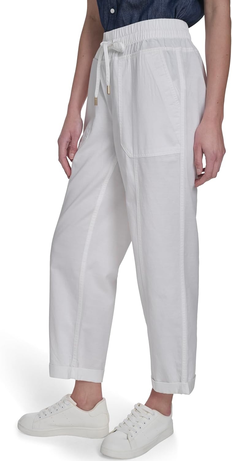 image:imageNautica Womens Pull on Cuffed Solid Ankle Length PantsBright White