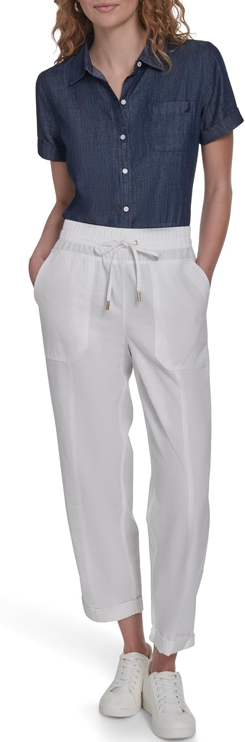image:imageNautica Womens Pull on Cuffed Solid Ankle Length PantsBright White