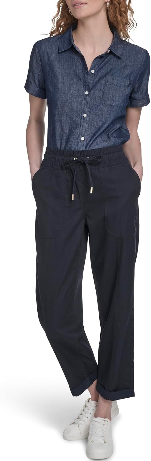 image:imageNautica Womens Pull on Cuffed Solid Ankle Length PantsNight Sky