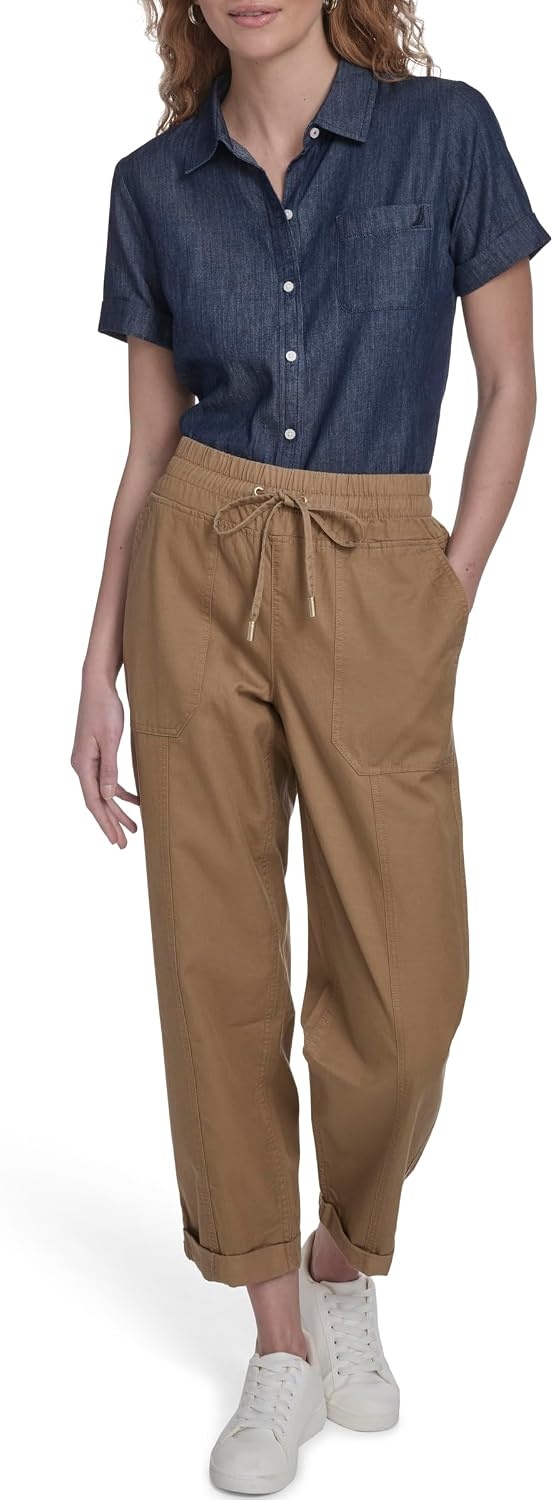 image:imageNautica Womens Pull on Cuffed Solid Ankle Length PantsSage