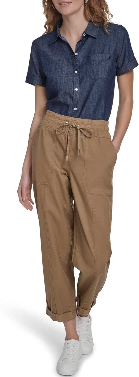 image:imageNautica Womens Pull on Cuffed Solid Ankle Length PantsTigers Eye
