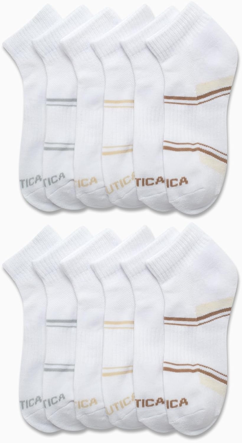 image:imageNautica Womens Quarter Cut Moisture Control Athletic Socks with Cushioned Comfort 12 PackWhite Stripe