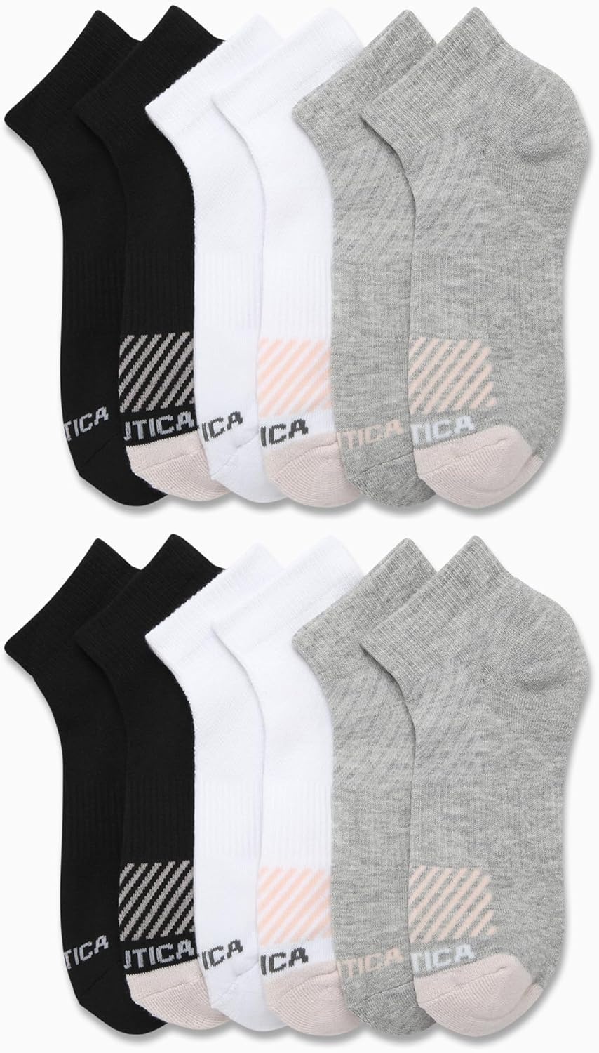 image:imageNautica Womens Quarter Socks 12 Pack Moisture Control Cushioned Athletic Socks for Women for Sport amp Gym Wear Size 410Assorted Logo