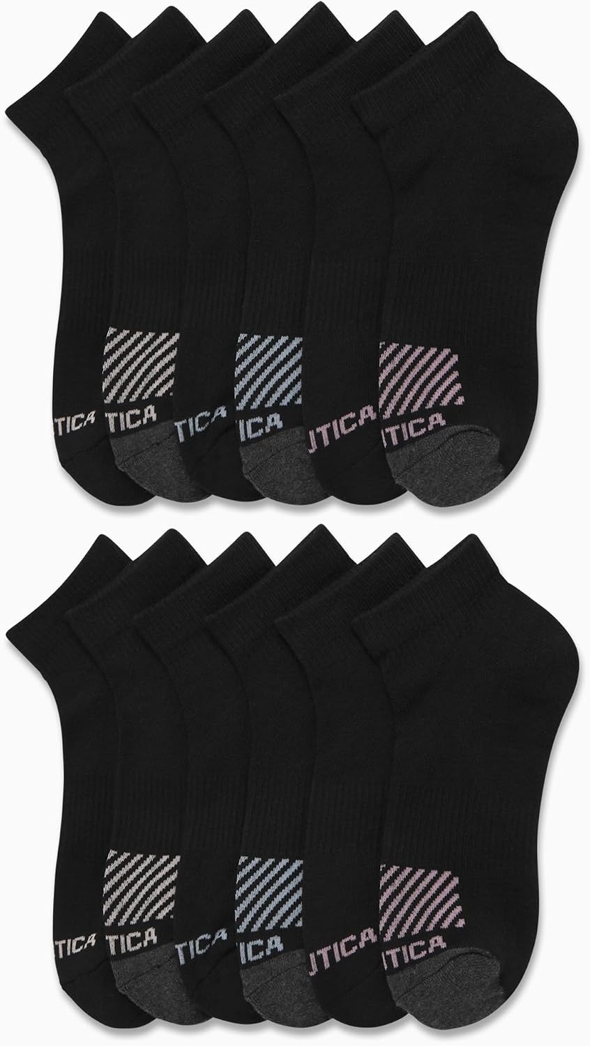 image:imageNautica Womens Quarter Socks 12 Pack Moisture Control Cushioned Athletic Socks for Women for Sport amp Gym Wear Size 410Black Logo