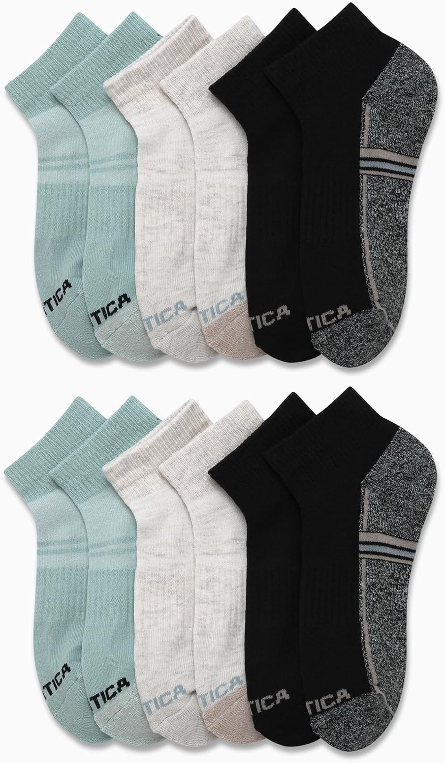 image:imageNautica Womens Quarter Socks 12 Pack Moisture Control Cushioned Athletic Socks for Women for Sport amp Gym Wear Size 410BlackOatmealGreen